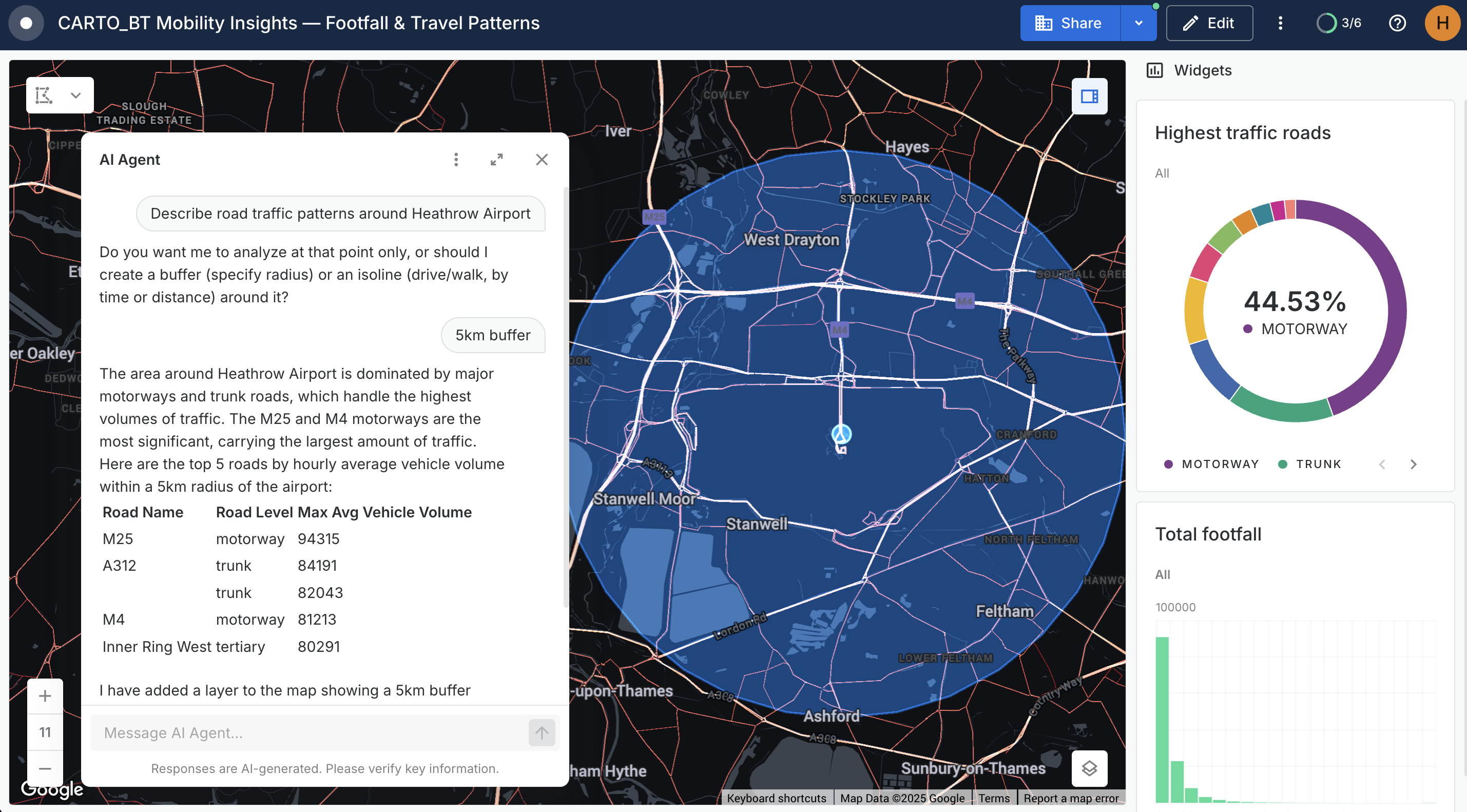 A screenshot of CARTO AI Agents